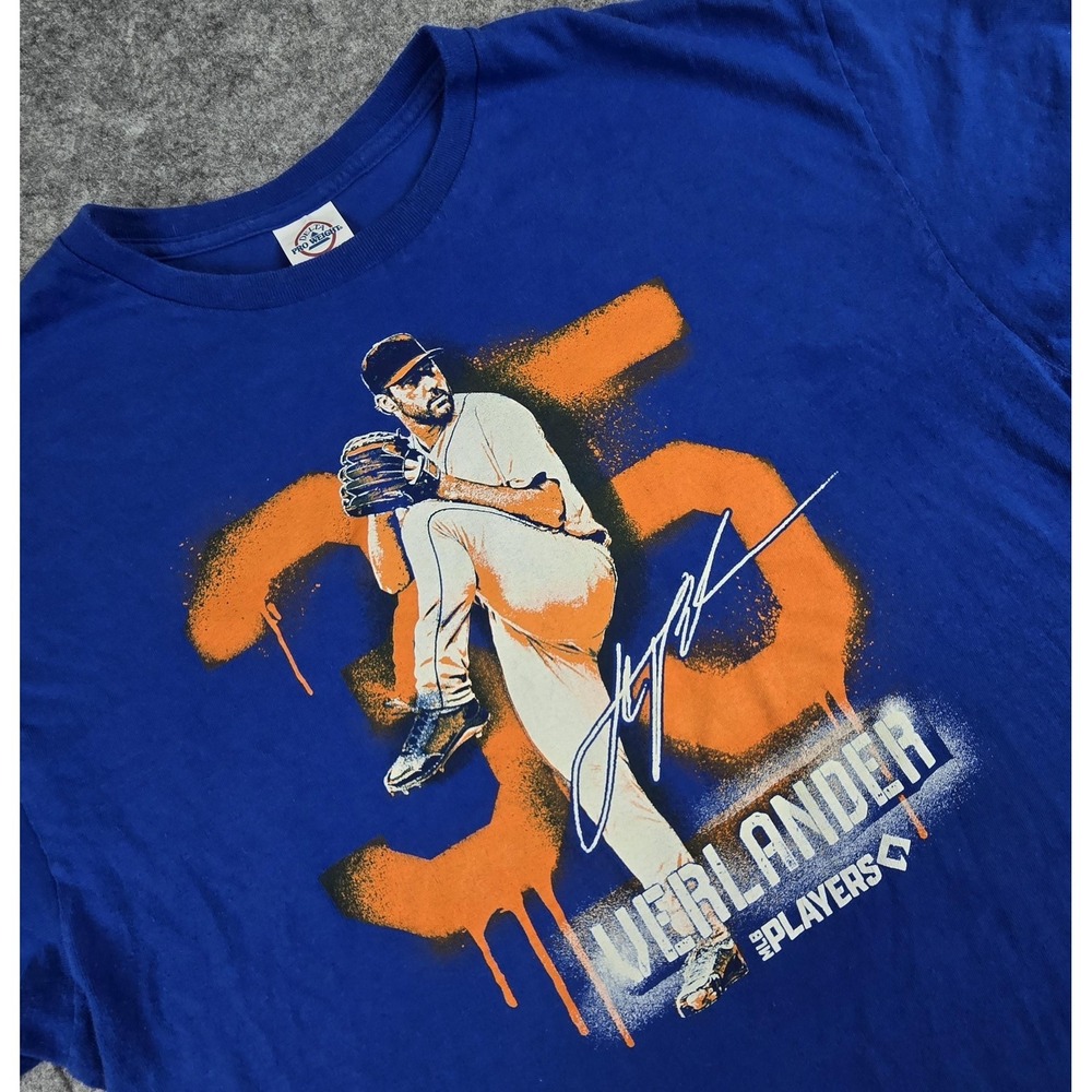 Justin Verlander Shirt Mens XL Blue MLB Players 35 Baseball Graphic Tee T-Shirt